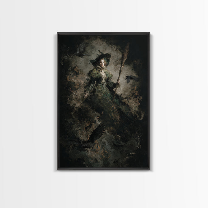 The Swamp Witch, Dark Romantic Horror Art, Vertical Wall Art, Dark Fantasy Wall Art, Framed Canvas Print, Halloween Wall Art