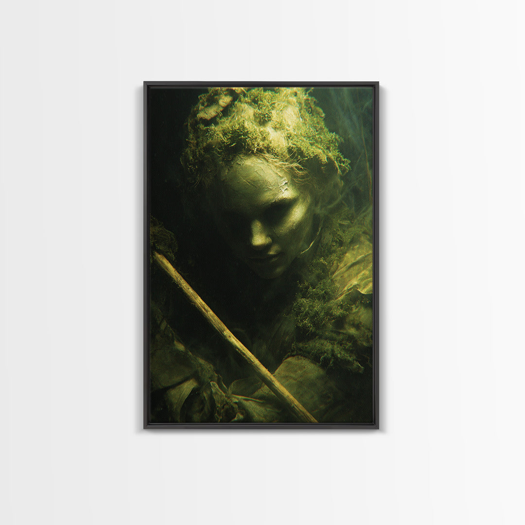 The Swamp Witch, Gothic Nightmare Art, Vertical Wall Art, Dark Halloween Decor, Framed Canvas Print, Halloween Wall Art