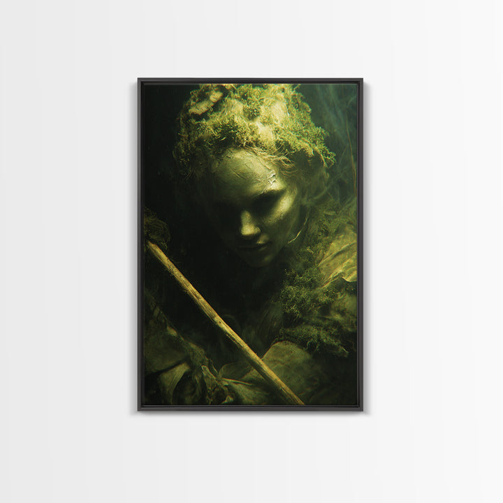 The Swamp Witch, Gothic Nightmare Art, Vertical Wall Art, Dark Halloween Decor, Framed Canvas Print, Halloween Wall Art