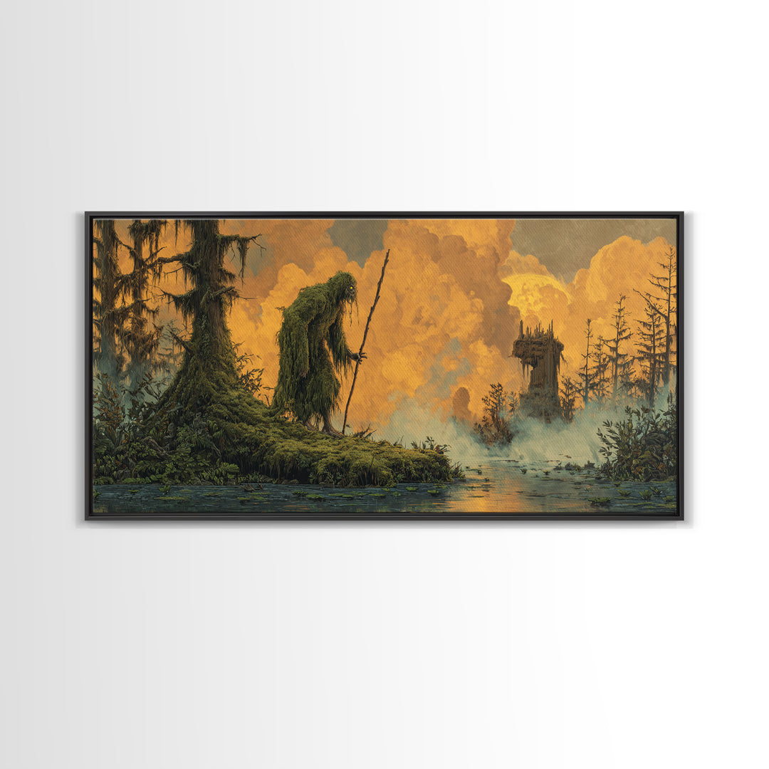 The Swamp Witch, Apocalyptic Romantic Art, Wide Panoramic Art, Dark Halloween Decor, Canvas Print, Halloween Wall Art, Macabre Wall Art