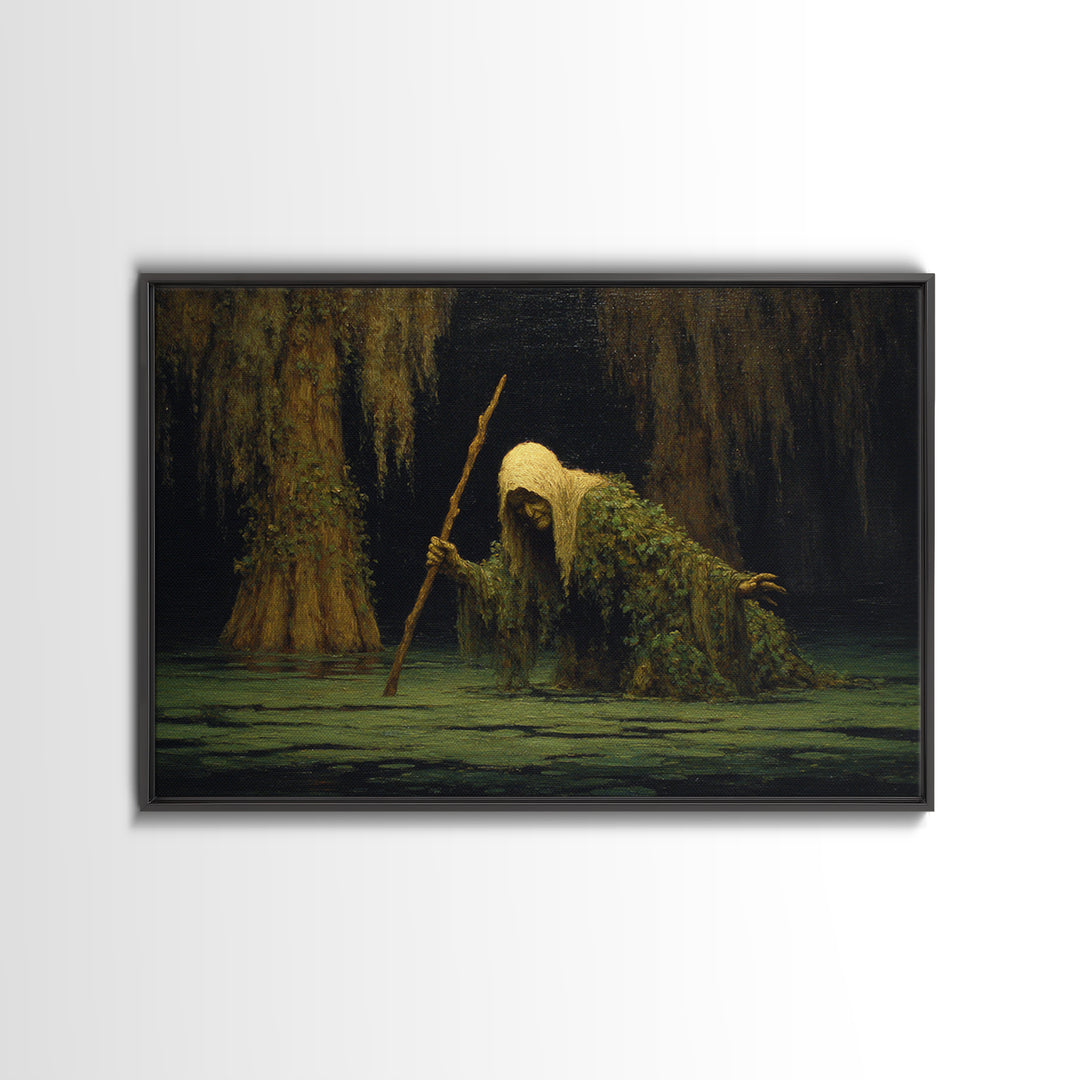 The Swamp Witch, Symbolist Gothic Landscape, Landscape Wall Art, Dark Halloween Decor, Canvas Print, Halloween Wall Art, Dark Fantasy Art