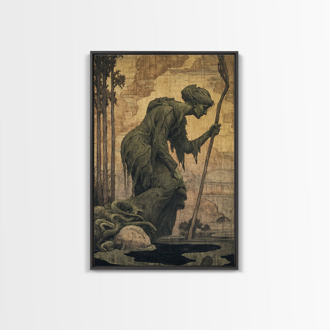 The Swamp Witch, Dark Symbolist Art, Vertical Wall Art, Dark Fantasy Wall Art, Framed Canvas Print, Halloween Wall Art