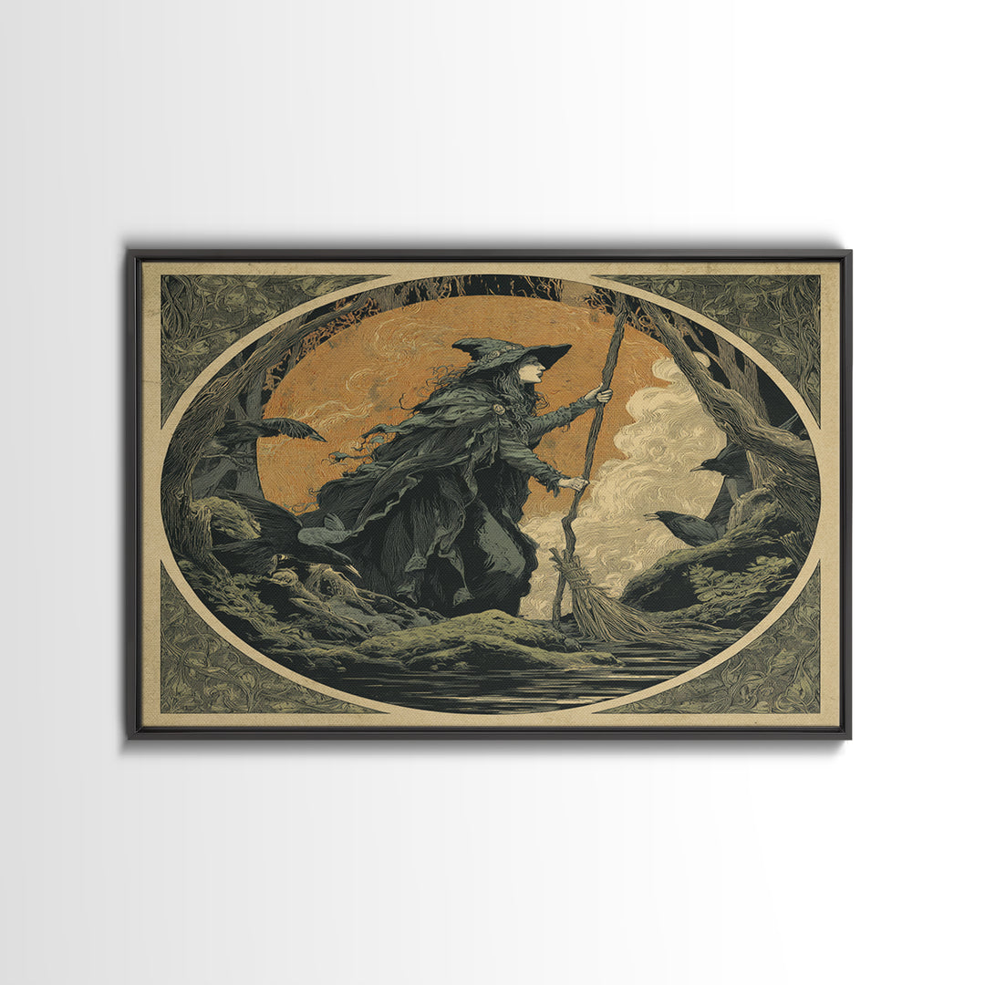 The Swamp Witch, Symbolist Etching Art, Square Wall Art, Dark Halloween Decor, Canvas Print, Halloween Wall Art, Gothic Home Decor