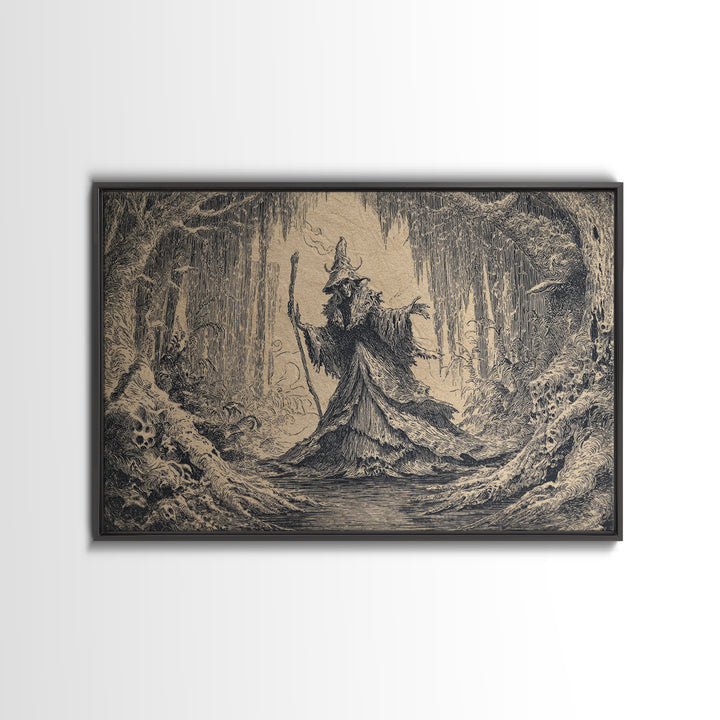 The Swamp Witch, Victorian Macabre Art, Landscape Wall Art, Macabre Wall Art, Framed Canvas Print, Halloween Wall Art, Horror Wall Art