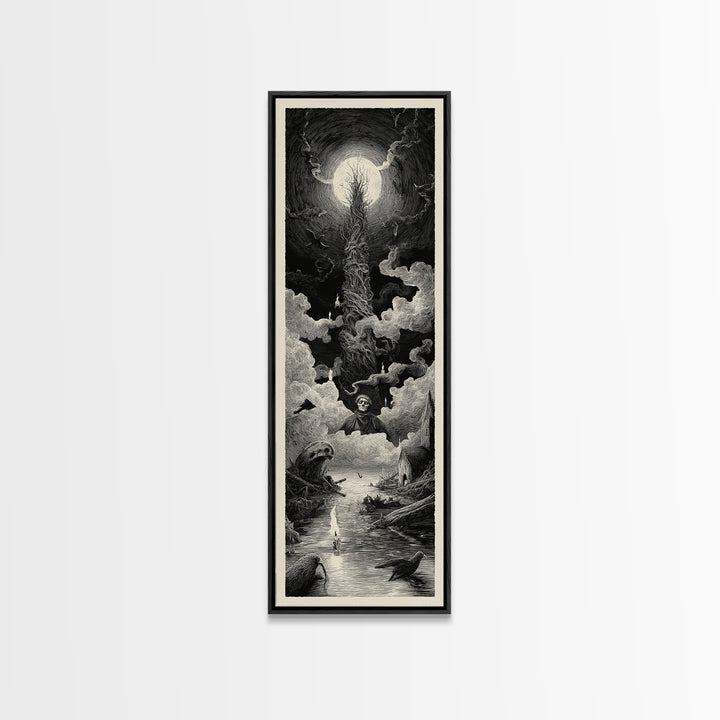 The Bog Mummy, Gothic Engraving Art, Tall Narrow Wall Art, Macabre Wall Art, Canvas Print, Halloween Wall Art, Dark Fantasy Art