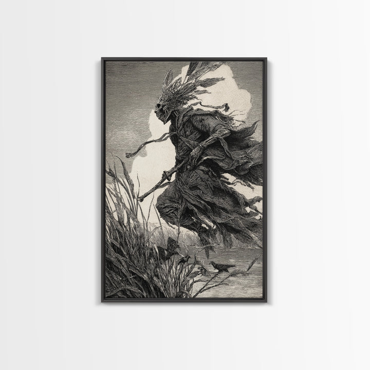 The Bog Mummy, Renaissance Engraving Art, Vertical Wall Art, Gothic Horror Wall Art, Framed Canvas Print, Halloween Wall Art