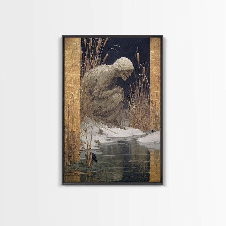The Bog Mummy, Symbolist Death Art, Vertical Wall Art, Macabre Wall Art, Canvas Print, Halloween Wall Art, Halloween Decor