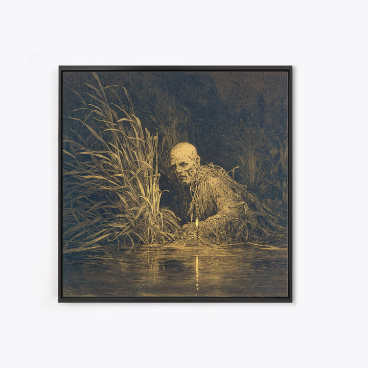 The Bog Mummy, Symbolist Etching Art, Square Wall Art, Macabre Wall Art, Framed Canvas Print, Halloween Wall Art, Seasonal Home Decor