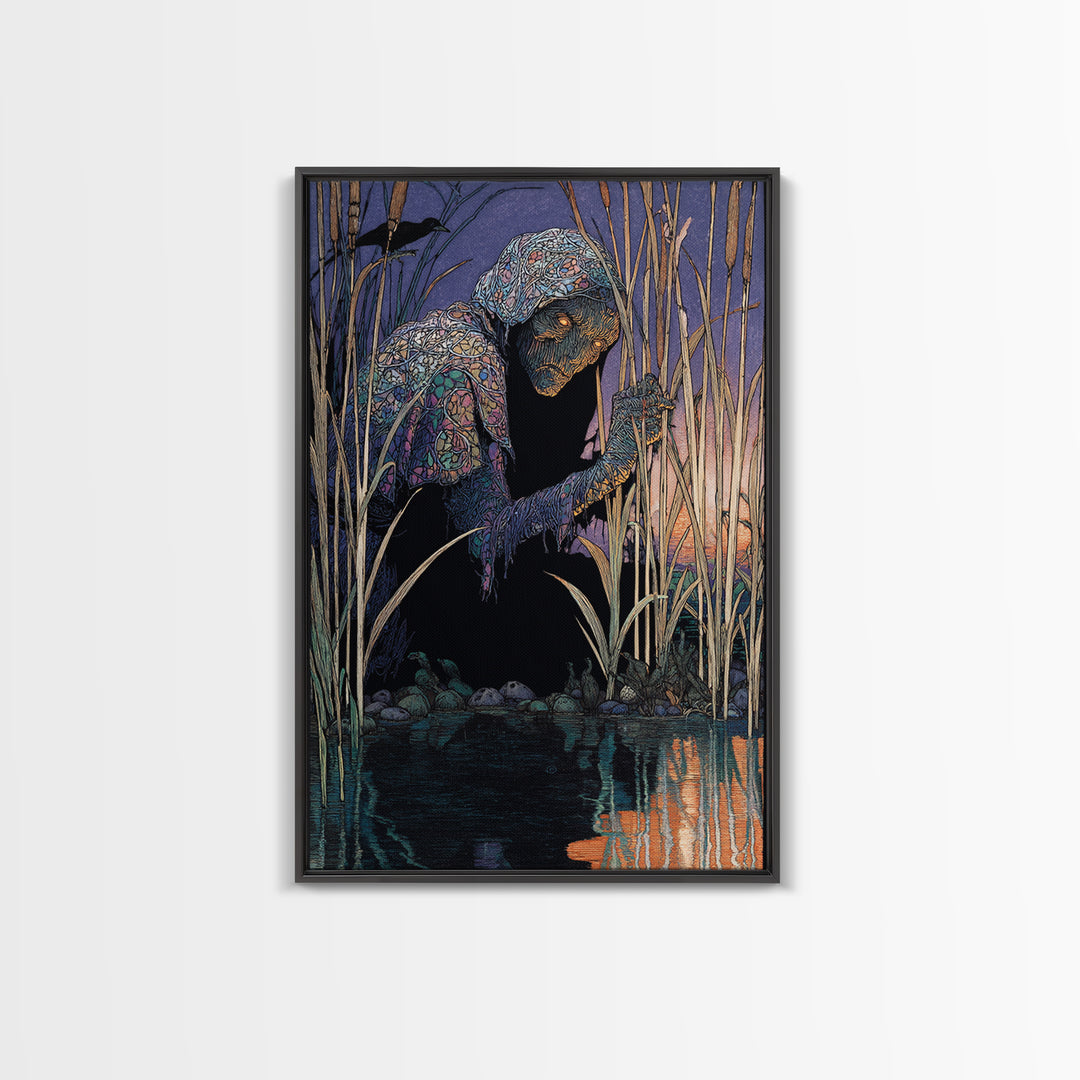 The Bog Mummy, Stained Glass Gothic Art, Vertical Wall Art, Gothic Horror Wall Art, Framed Canvas Print, Halloween Wall Art