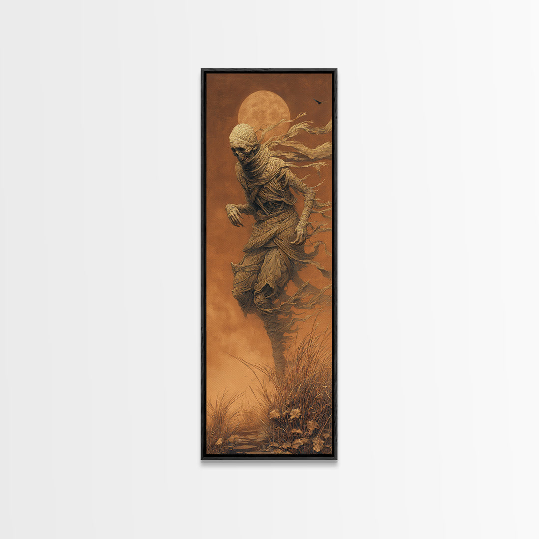 The Bog Mummy, Surreal Apocalyptic Art, Tall Narrow Wall Art, Gothic Horror Wall Art, Framed Canvas Print, Halloween Wall Art