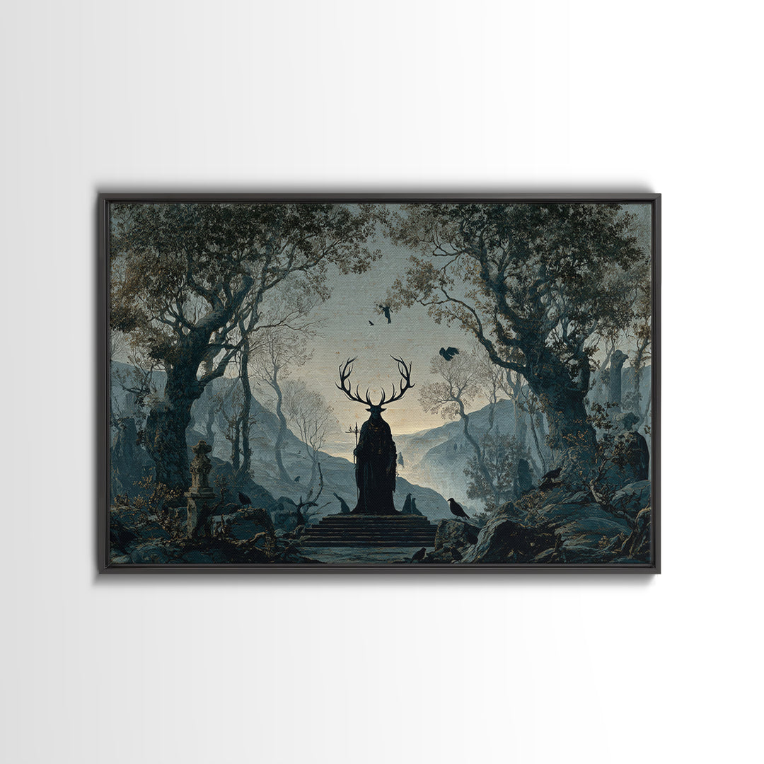The Antlered Forest Spirit, Romantic Gothic Landscape, Landscape Wall Art, Gothic Horror Wall Art, Canvas Print, Dark Fantasy Art