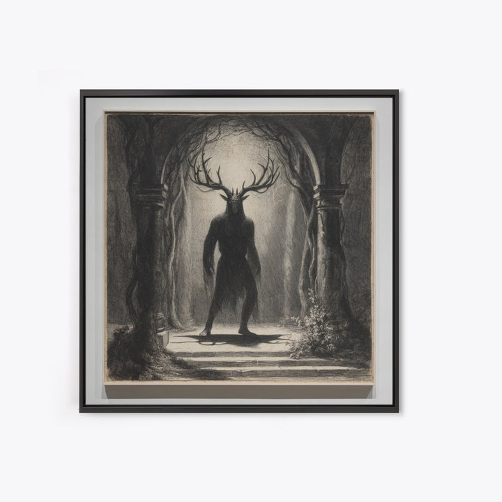 The Antlered Forest Spirit, Symbolist Dream Art, Square Wall Art, Macabre Wall Art, Canvas Print, Halloween Wall Art