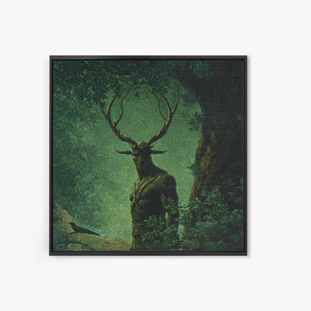 The Antlered Forest Spirit, Dark Symbolist Art, Square Wall Art, Macabre Wall Art, Canvas Print, Halloween Wall Art