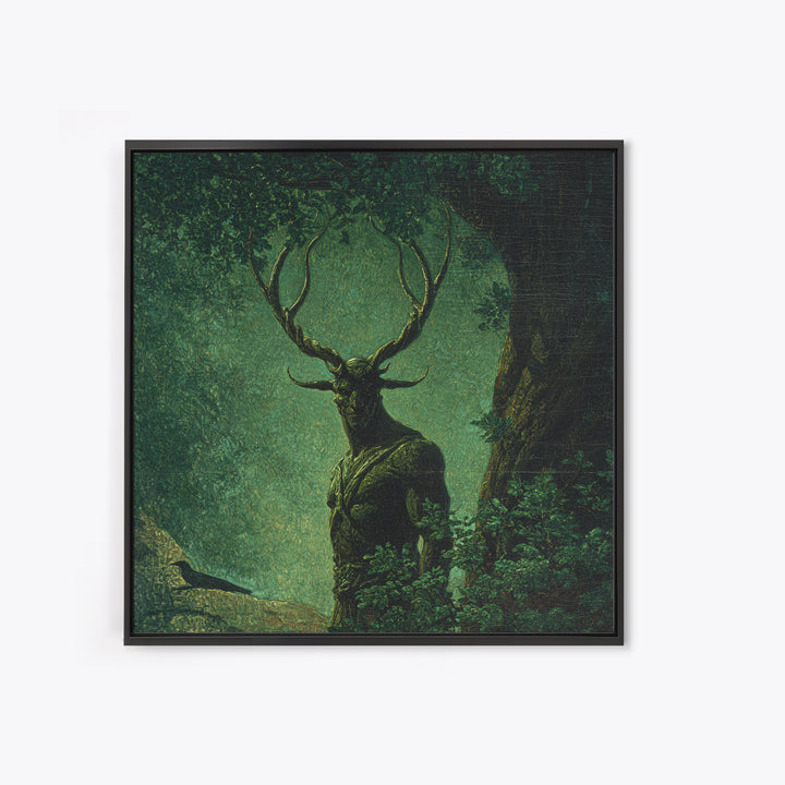 The Antlered Forest Spirit, Dark Symbolist Art, Square Wall Art, Macabre Wall Art, Canvas Print, Halloween Wall Art