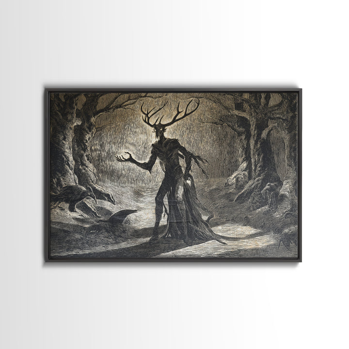 The Antlered Forest Spirit, Expressionist Nightmare Art, Landscape Wall Art, Dark Fantasy Wall Art, Canvas Print, Halloween Wall Art