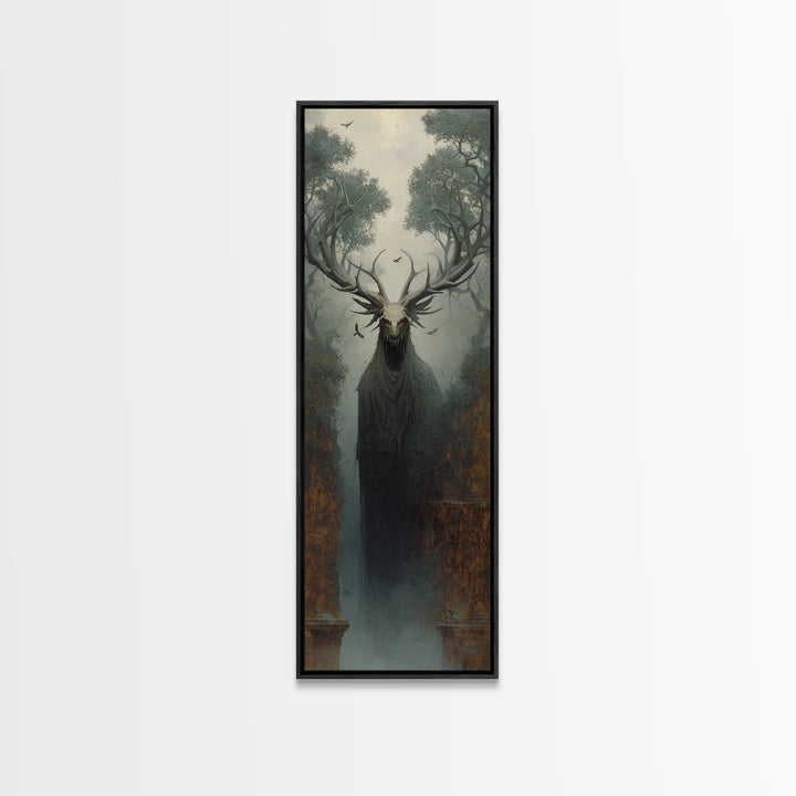 The Antlered Forest Spirit, Surreal Apocalyptic Art, Tall Narrow Wall Art, Gothic Horror Wall Art, Canvas Print, Halloween Wall Art
