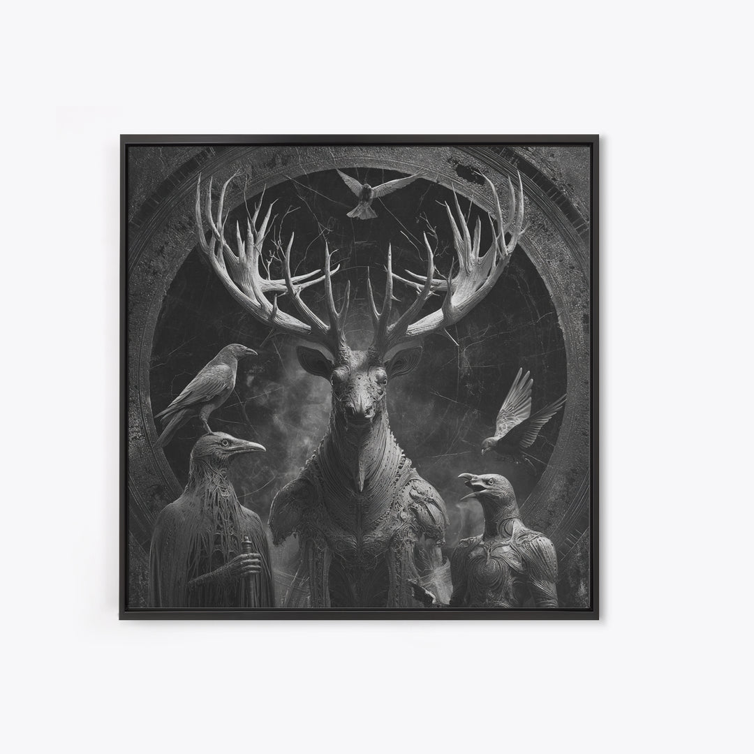 The Antlered Forest Spirit, Biomechanical Horror Art, Square Wall Art, Gothic Horror Wall Art, Canvas Print, Halloween Wall Art