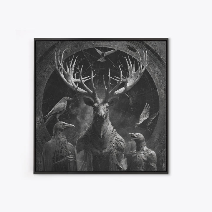 The Antlered Forest Spirit, Biomechanical Horror Art, Square Wall Art, Gothic Horror Wall Art, Canvas Print, Halloween Wall Art