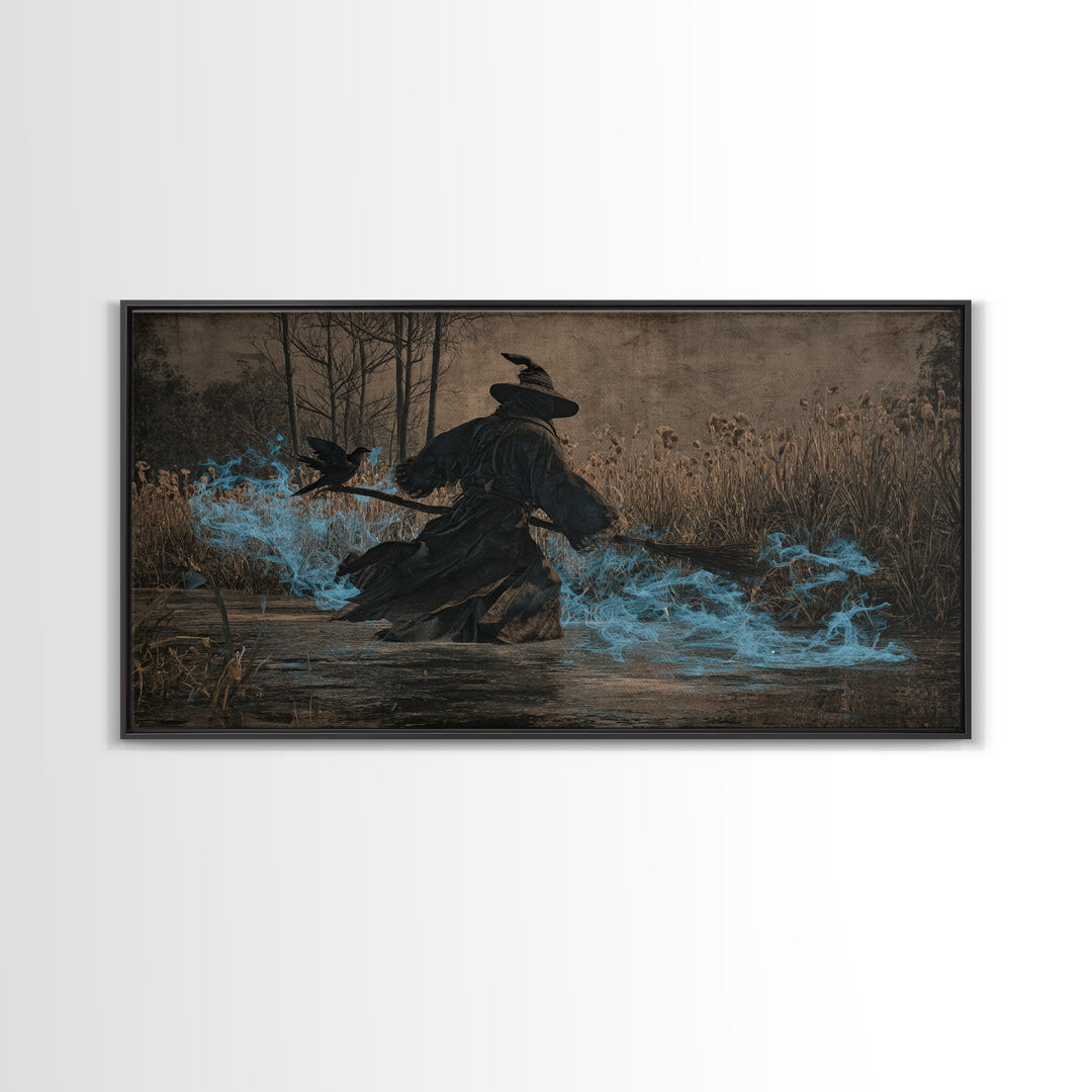 The Will-O'-The-Wisp Shepherd, Northern Renaissance Horror, Wide Panoramic Art, Dark Halloween Decor, Canvas Print