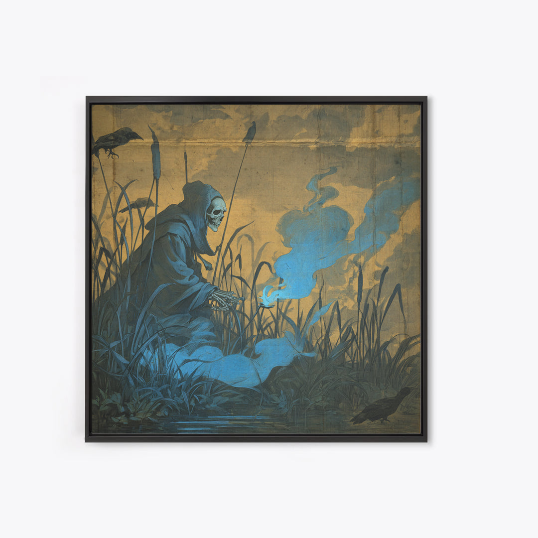 The Will-O'-The-Wisp Shepherd, Danse Macabre Art, Square Wall Art, Dark Fantasy Wall Art, Canvas Print, Dark Fantasy Art