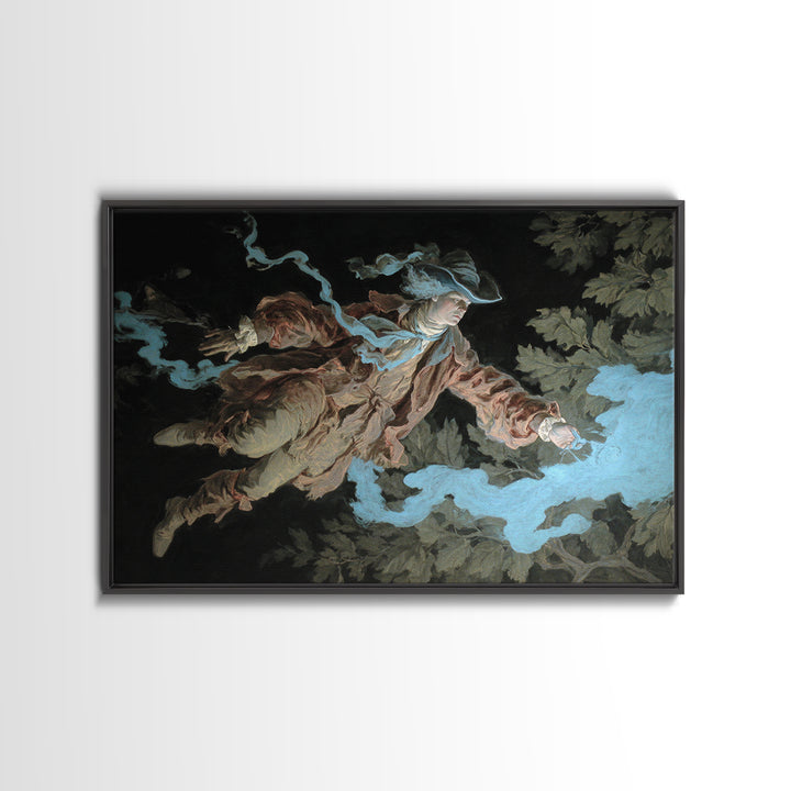 The Will-O'-The-Wisp Shepherd, Gothic Nightmare Art, Landscape Wall Art, Dark Halloween Decor, Framed Canvas Print, Halloween Wall Art