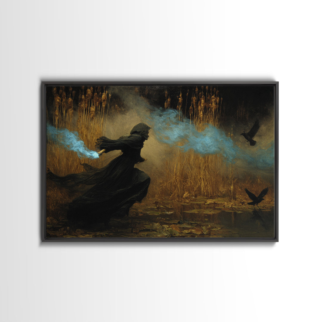 The Will-O'-The-Wisp Shepherd, Symbolist Gothic Landscape, Landscape Wall Art, Gothic Horror Wall Art, Canvas Print, Halloween Wall Art