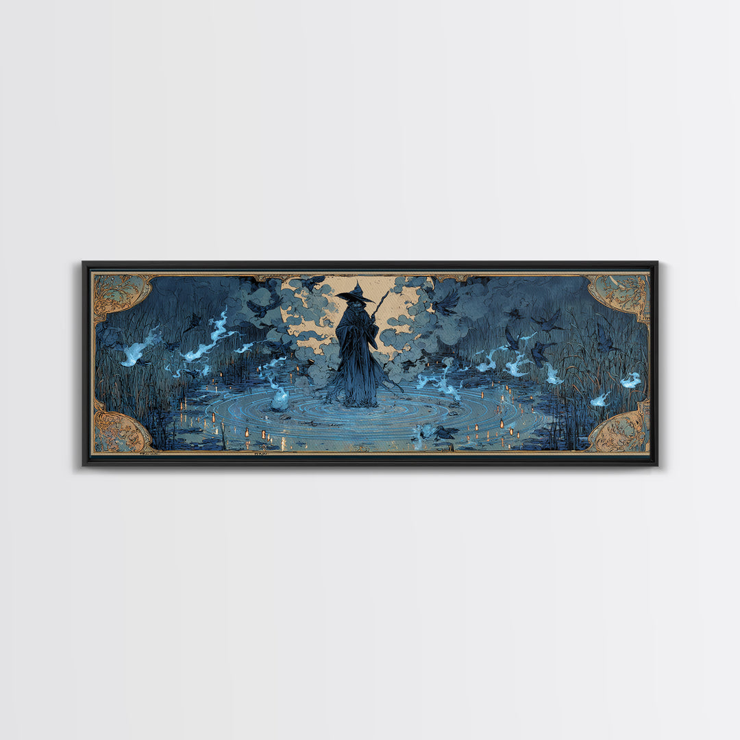 The Will-O'-The-Wisp Shepherd, Decadent Gothic Art, Extra Wide Wall Art, Macabre Wall Art, Canvas Print, Halloween Wall Art