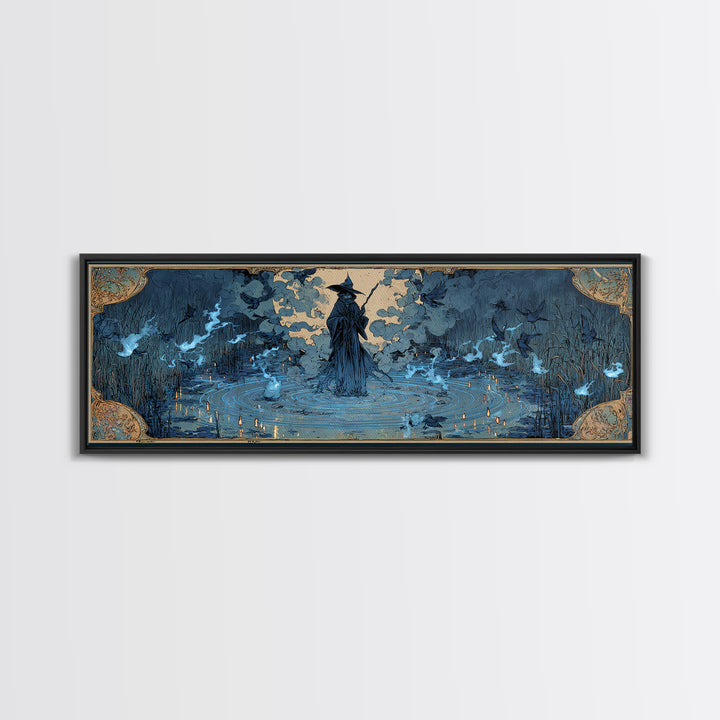The Will-O'-The-Wisp Shepherd, Decadent Gothic Art, Extra Wide Wall Art, Macabre Wall Art, Canvas Print, Halloween Wall Art