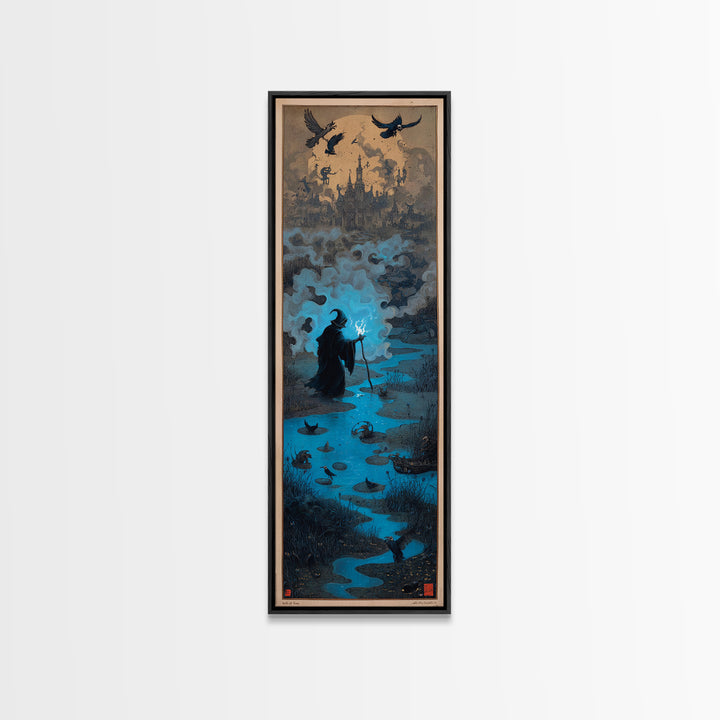 The Will-O'-The-Wisp Shepherd, Surreal Apocalyptic Art, Tall Narrow Wall Art, Gothic Horror Wall Art, Canvas Print