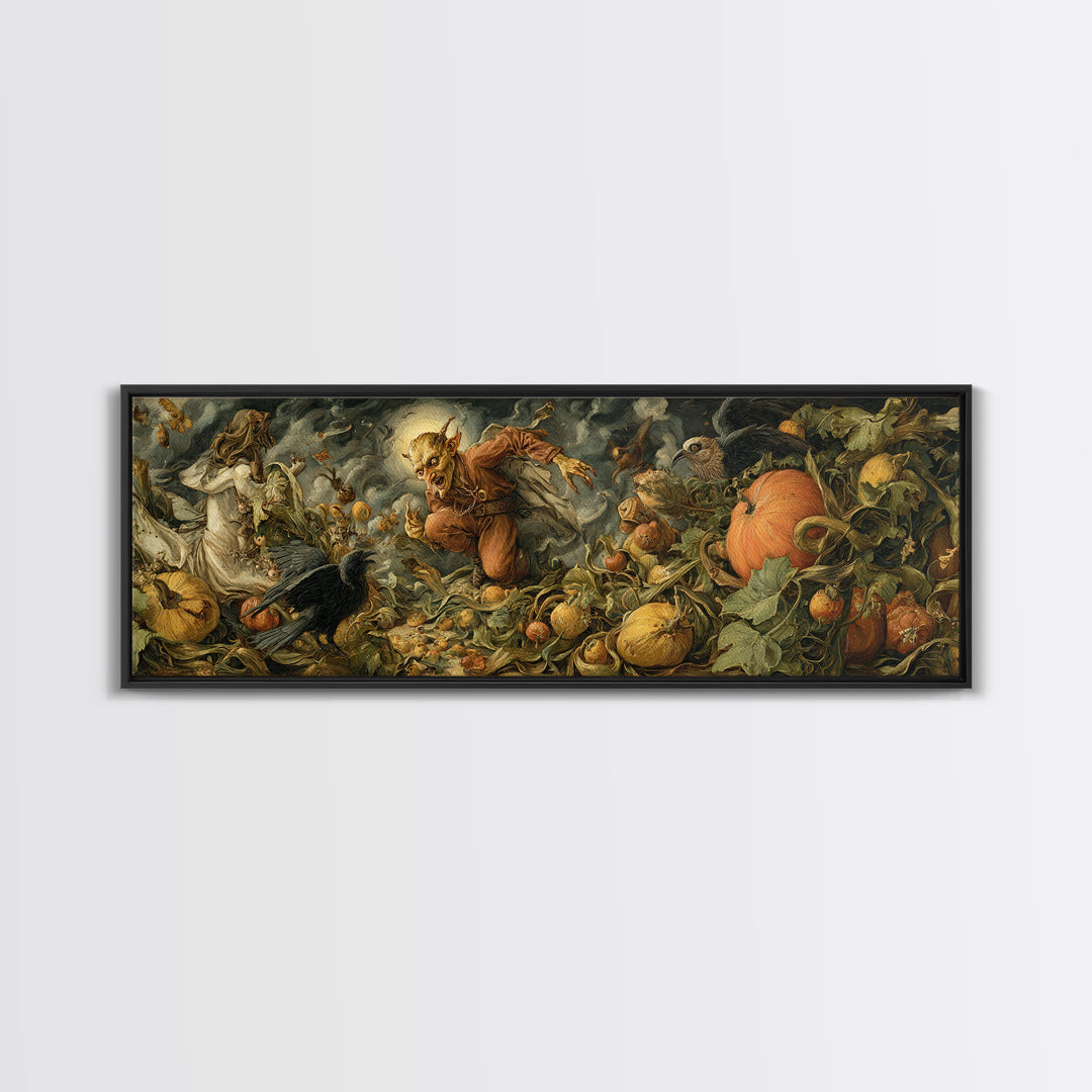 The Pumpkin Patch Goblin, Dark Renaissance Art, Extra Wide Wall Art, Gothic Horror Wall Art, Canvas Print, Halloween Wall Art
