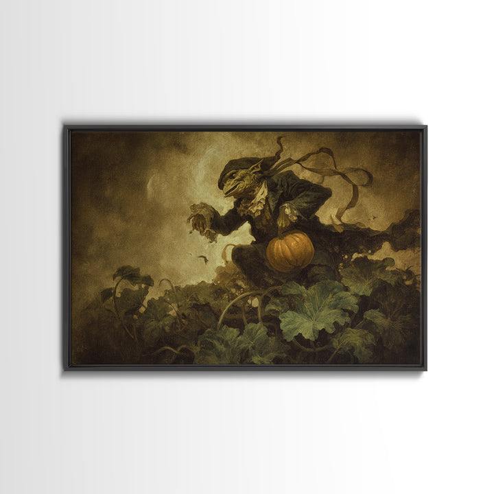 The Pumpkin Patch Goblin, Dark Romantic Horror Art, Landscape Wall Art, Dark Halloween Decor, Framed Canvas Print, Halloween Wall Art