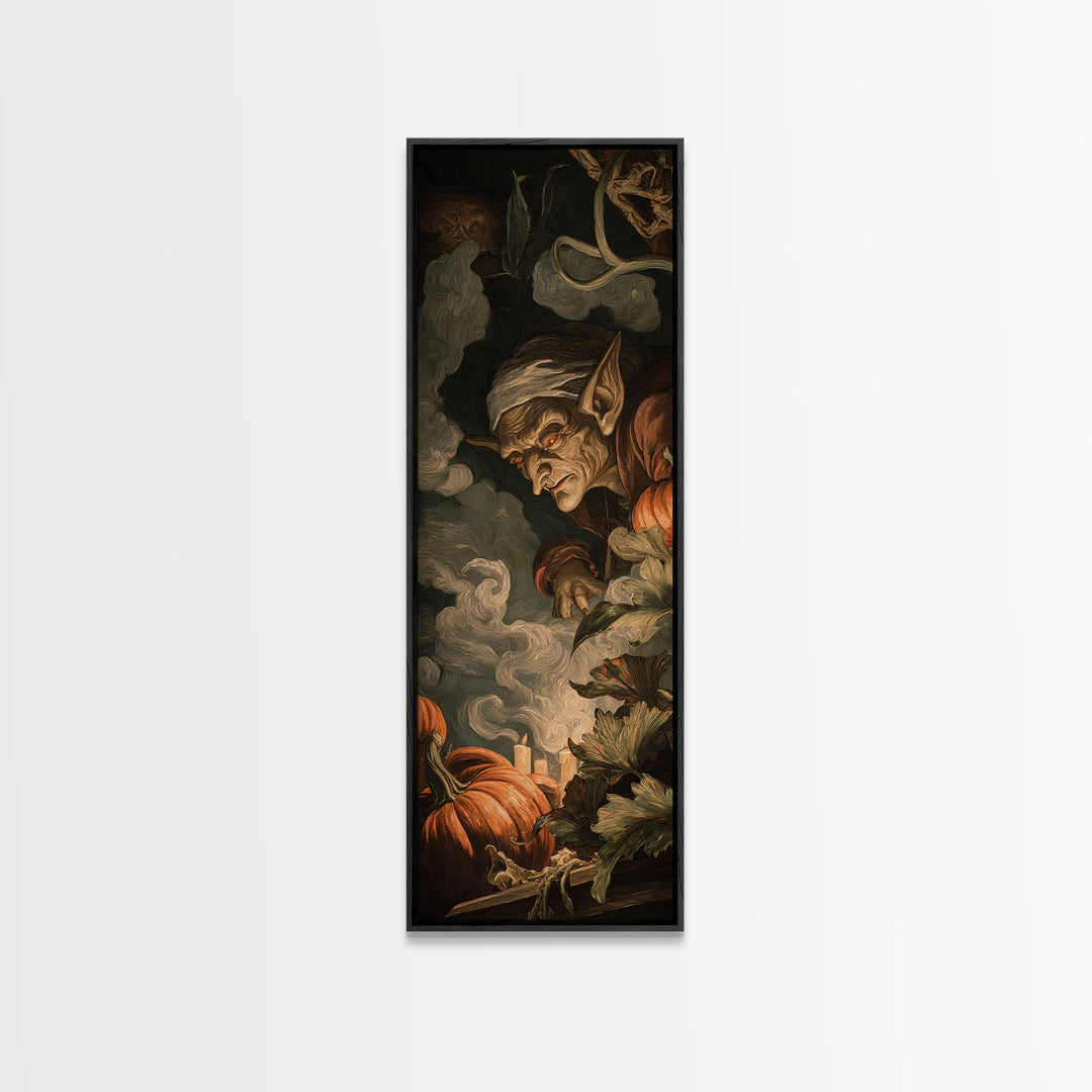 The Pumpkin Patch Goblin, Gothic Nightmare Art, Tall Narrow Wall Art, Macabre Wall Art, Framed Canvas Print, Halloween Wall Art