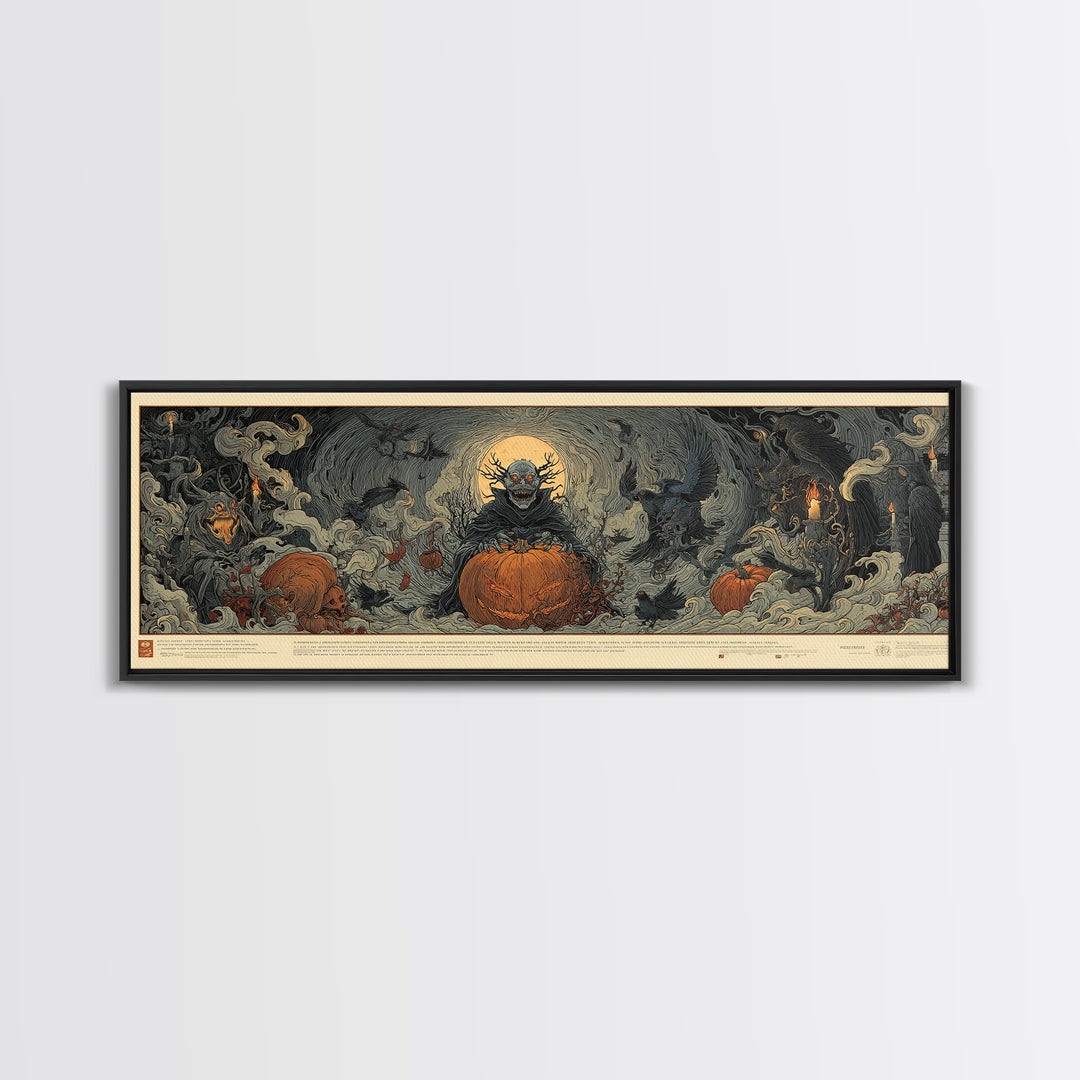 The Pumpkin Patch Goblin, Visionary Gothic Art, Extra Wide Wall Art, Dark Halloween Decor, Canvas Print, Halloween Wall Art
