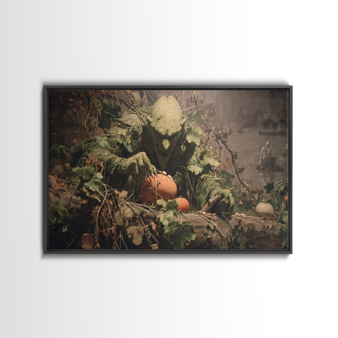 The Pumpkin Patch Goblin, Symbolist Gothic Landscape, Landscape Wall Art, Gothic Horror Wall Art, Canvas Print, Halloween Wall Art