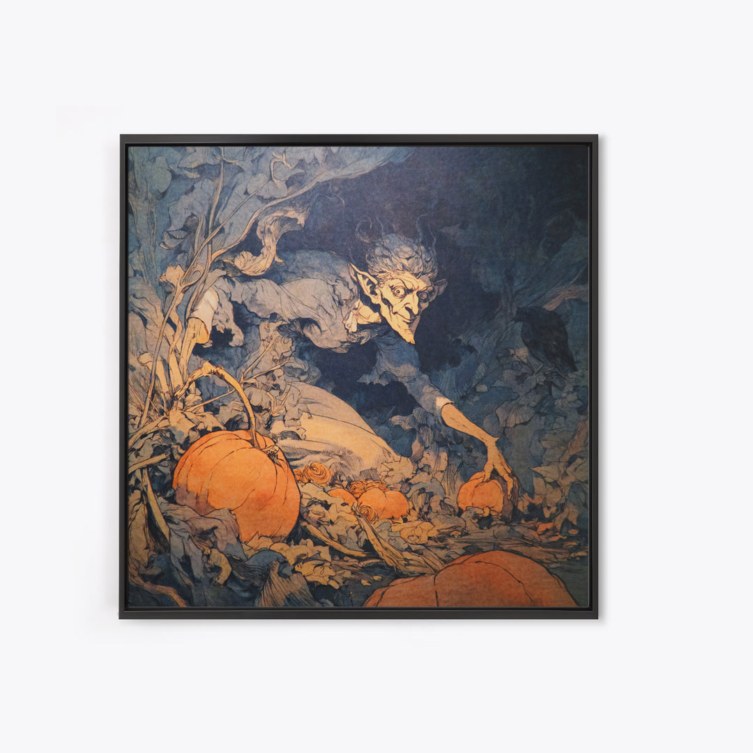The Pumpkin Patch Goblin, Decadent Gothic Art, Square Wall Art, Dark Fantasy Wall Art, Canvas Print, Halloween Wall Art
