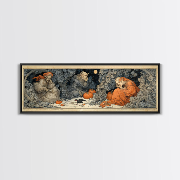 The Pumpkin Patch Goblin, Symbolist Death Art, Extra Wide Wall Art, Macabre Wall Art, Framed Canvas Print, Halloween Wall Art