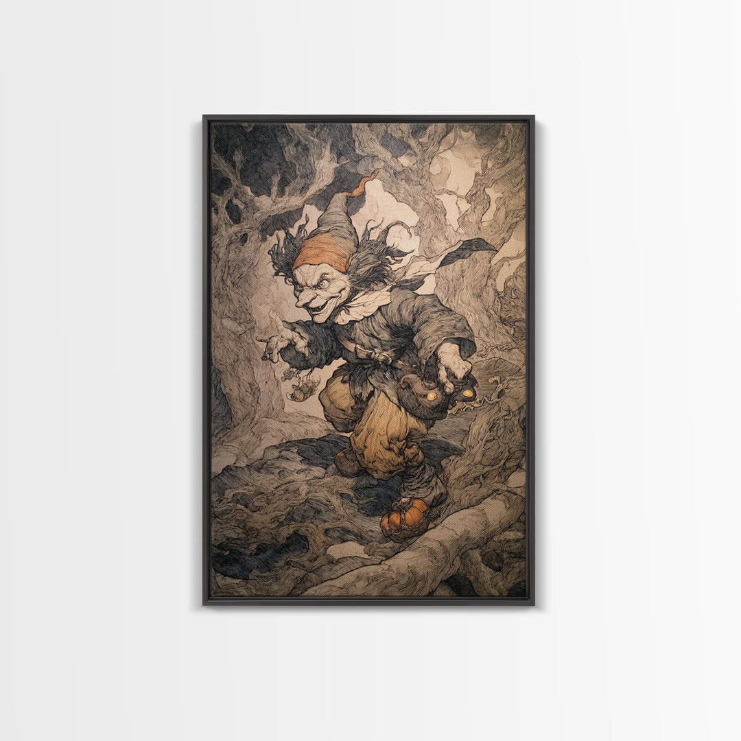 The Pumpkin Patch Goblin, Gothic Storybook Art, Vertical Wall Art, Gothic Horror Wall Art, Canvas Print, Halloween Wall Art