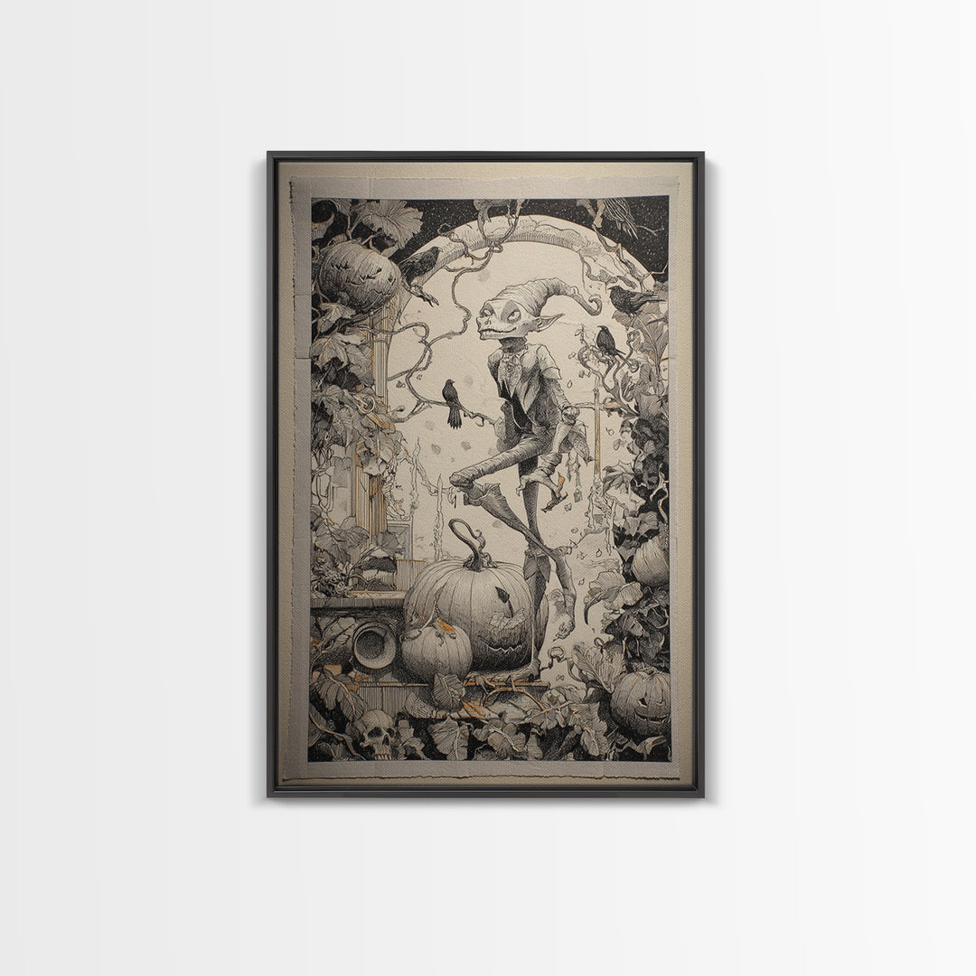 The Pumpkin Patch Goblin, Victorian Macabre Art, Vertical Wall Art, Dark Halloween Decor, Canvas Print, Halloween Wall Art