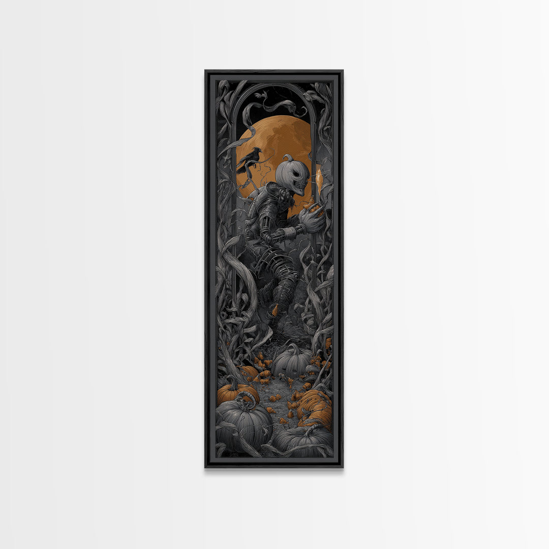 The Pumpkin Patch Goblin, Biomechanical Horror Art, Tall Narrow Wall Art, Dark Halloween Decor, Framed Canvas Print, Halloween Wall Art