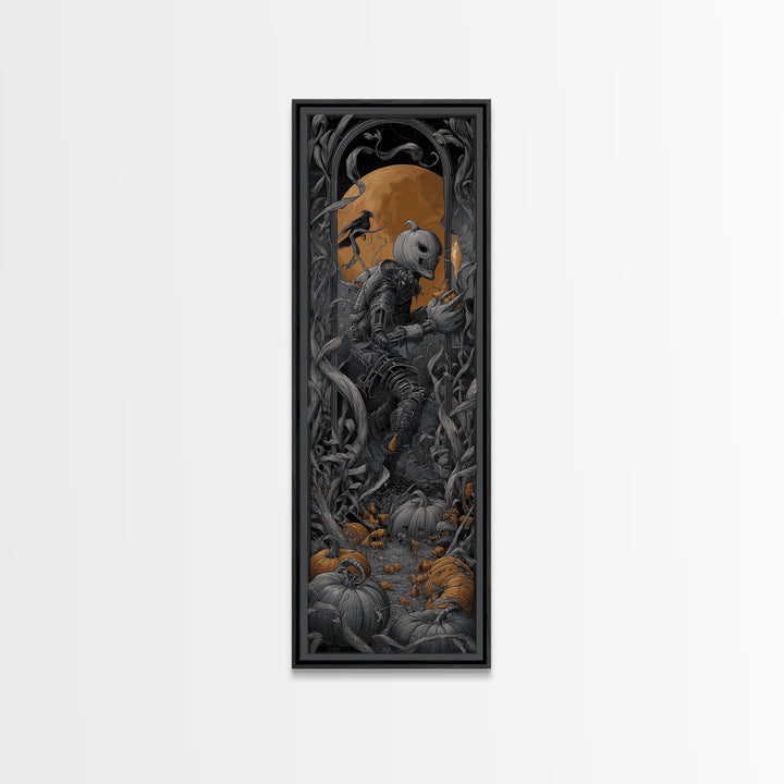 The Pumpkin Patch Goblin, Biomechanical Horror Art, Tall Narrow Wall Art, Dark Halloween Decor, Framed Canvas Print, Halloween Wall Art
