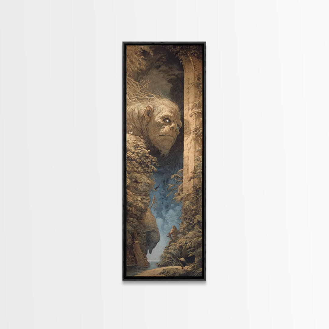 The Bridge Troll At Midnight, Gothic Engraving Art, Tall Narrow Wall Art, Gothic Horror Wall Art, Framed Canvas Print, Halloween Decor