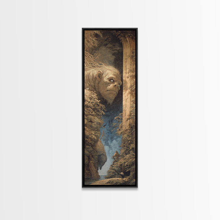 The Bridge Troll At Midnight, Gothic Engraving Art, Tall Narrow Wall Art, Gothic Horror Wall Art, Framed Canvas Print, Halloween Decor