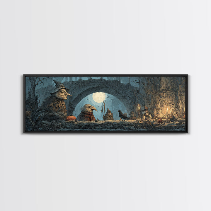 The Bridge Troll At Midnight, Medieval Grotesque Art, Extra Wide Wall Art, Gothic Horror Wall Art, Canvas Print, Halloween Wall Art