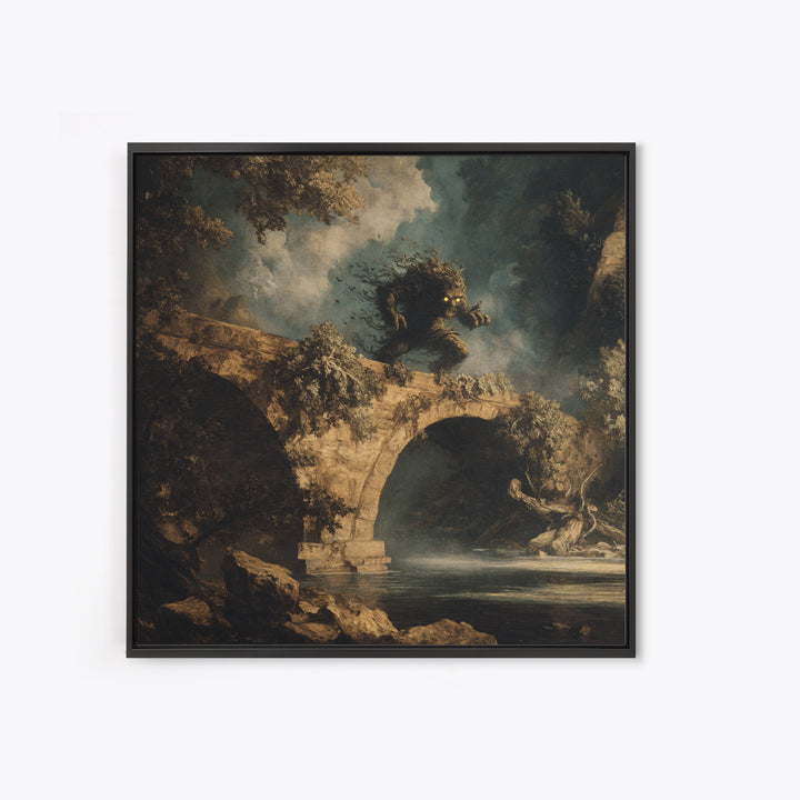 The Bridge Troll At Midnight, Baroque Witchcraft Art, Square Wall Art, Macabre Wall Art, Framed Canvas Print, Halloween Wall Art