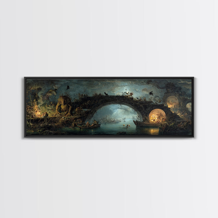 The Bridge Troll At Midnight, Gothic Nightmare Art, Extra Wide Wall Art, Dark Fantasy Wall Art, Canvas Print, Halloween Wall Art
