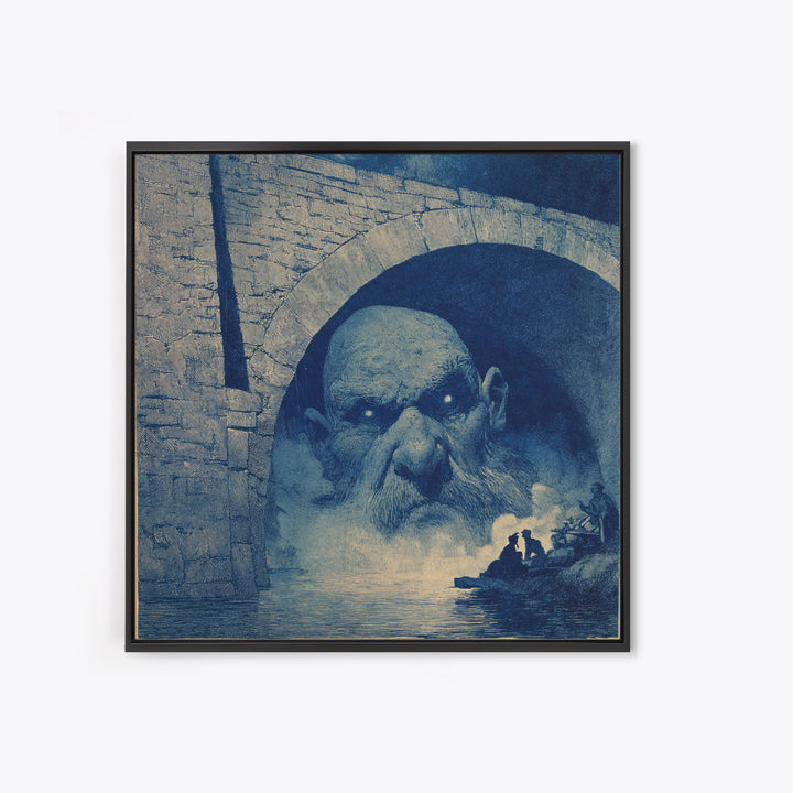 The Bridge Troll At Midnight, Symbolist Etching Art, Square Wall Art, Macabre Wall Art, Canvas Print, Halloween Wall Art, Horror Wall Art