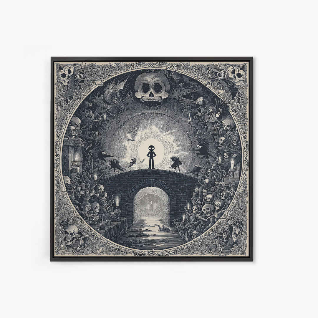 The Bridge Troll At Midnight, Macabre Folk Print Art, Square Wall Art, Gothic Horror Wall Art, Framed Canvas Print