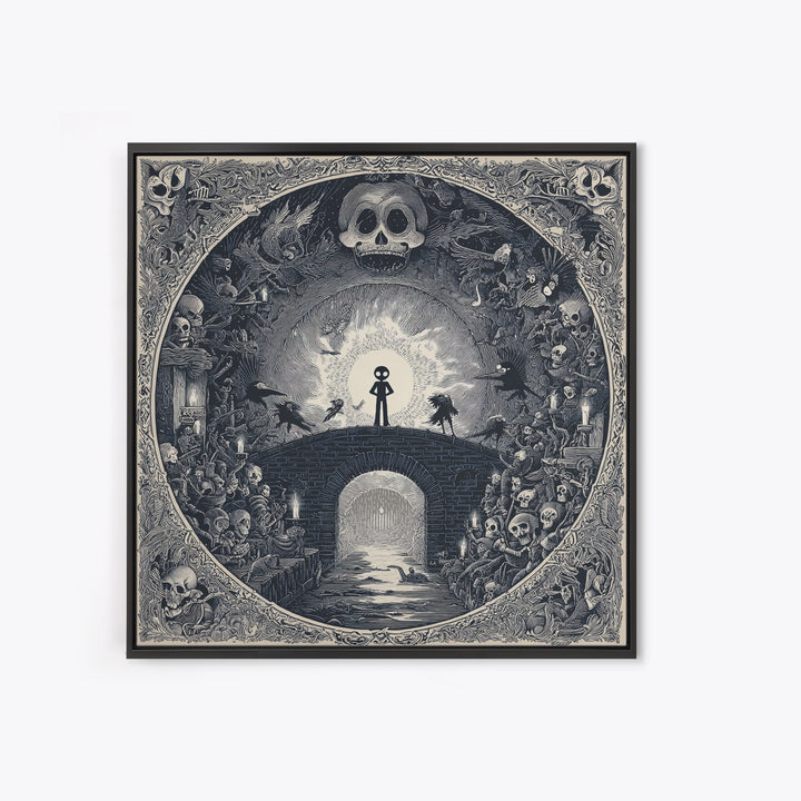 The Bridge Troll At Midnight, Macabre Folk Print Art, Square Wall Art, Gothic Horror Wall Art, Framed Canvas Print