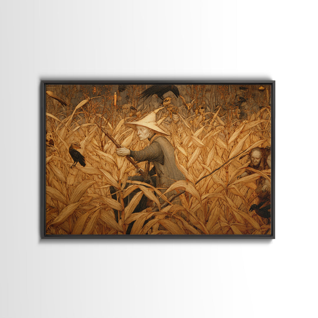 The Cornfield Crawler, Medieval Grotesque Art, Landscape Wall Art, Dark Fantasy Wall Art, Framed Canvas Print, Halloween Wall Art