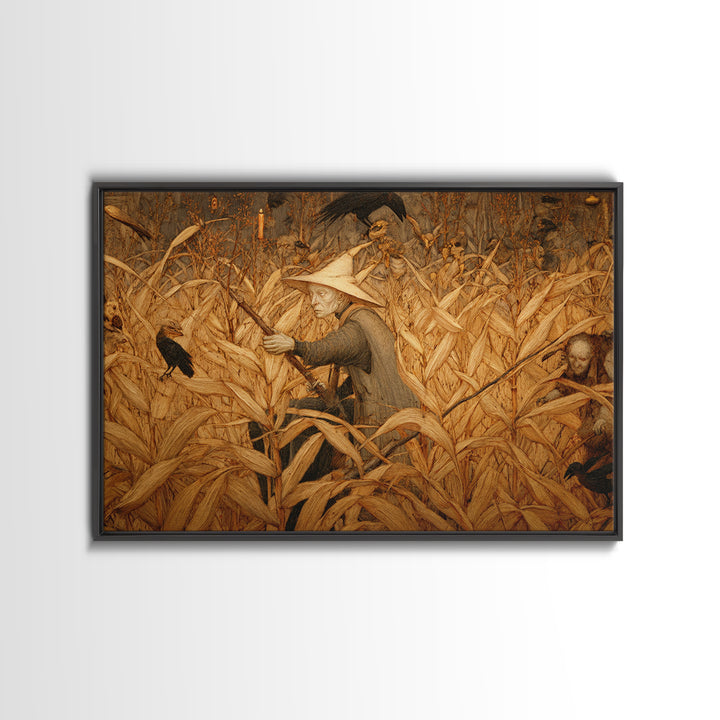 The Cornfield Crawler, Medieval Grotesque Art, Landscape Wall Art, Dark Fantasy Wall Art, Framed Canvas Print, Halloween Wall Art
